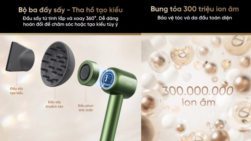 Máy sấy tóc Dreame Glory Master AHD10 300 triệu ion âm bảo vệ tóc, Đầu sấy tạo kiểu Đầu sấy khuếch tán Đầu phun tinh chất