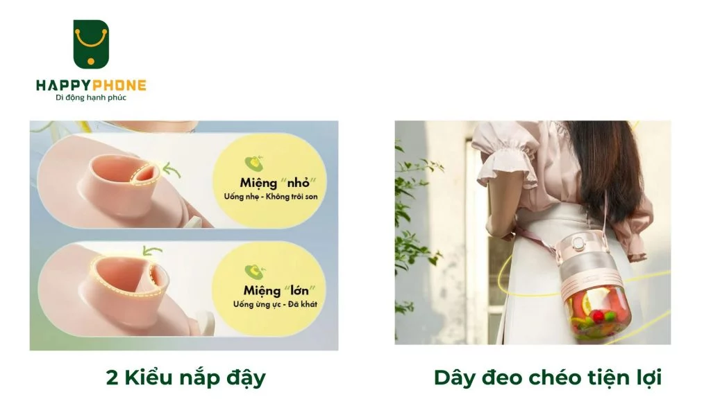 Máy xay sinh tố cầm tay Bear LLJ-P10X5 có 2 loại nắp đậy và dây đeo kèm theo