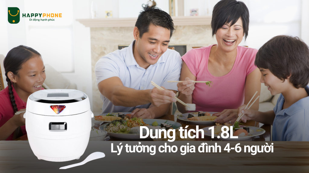 Nồi cơm điện tử Cuckoo 1.8L (CR-1020F) có dung tích 1.8L phù hợp gia đình 4-6 người