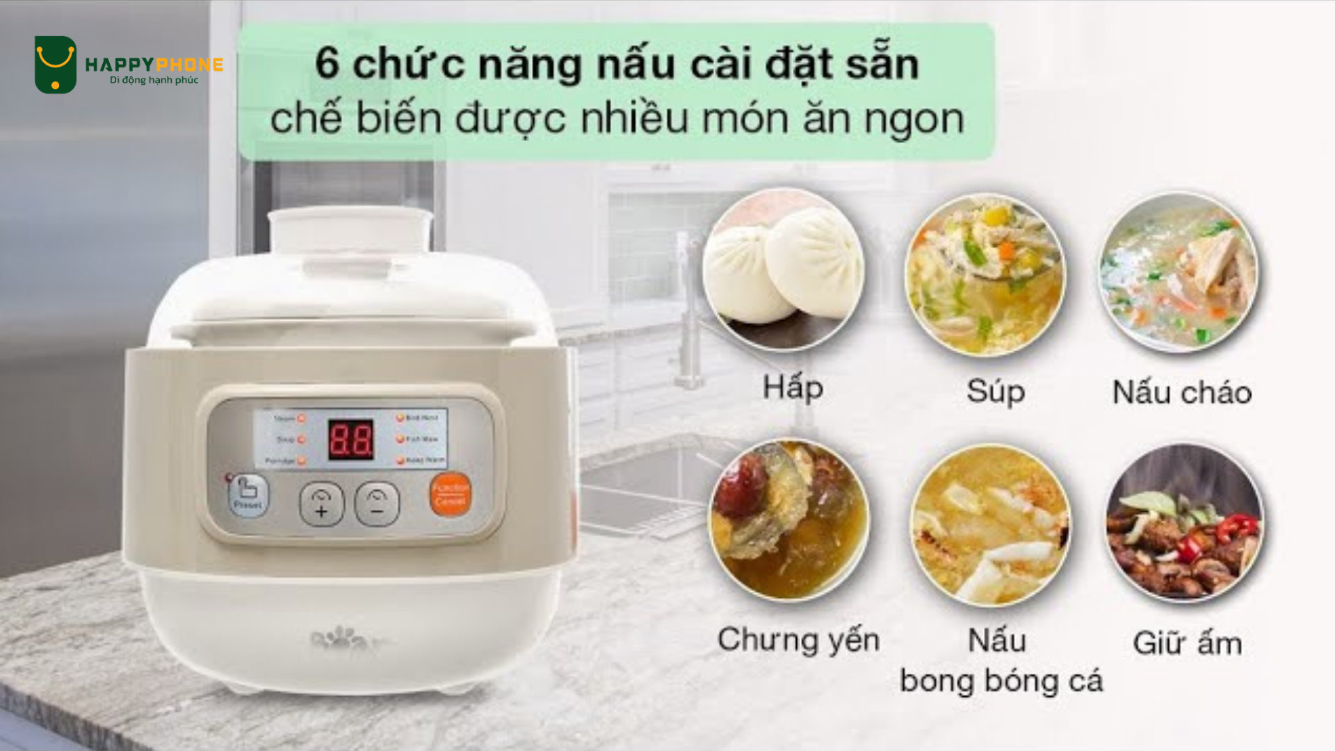 Nồi nấu chậm đa năng Bear DDZ-A08T8 gồm 6 chức năng nấu đa dạng