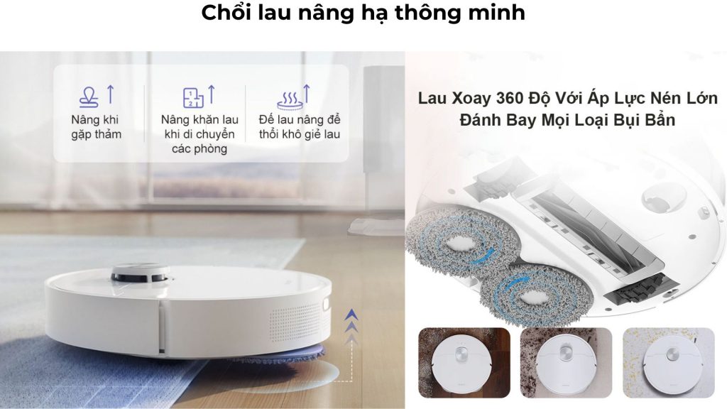 Robot hút bụi Dreame L10 Prime, Chổi lau nâng hạ thông minh, lau nhà xoay 360 độ