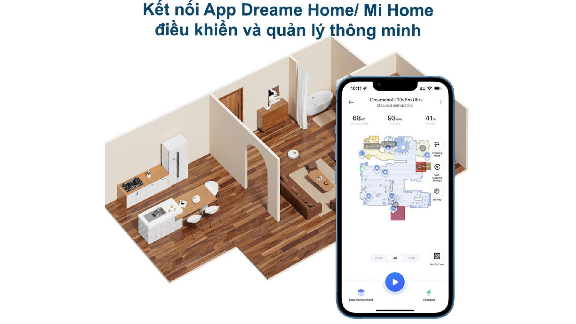 Robot hút bụi lau nhà Dreame L10S Pro Ultra Heat Kết nối App Mi Home điều khiển từ xa dễ dàng