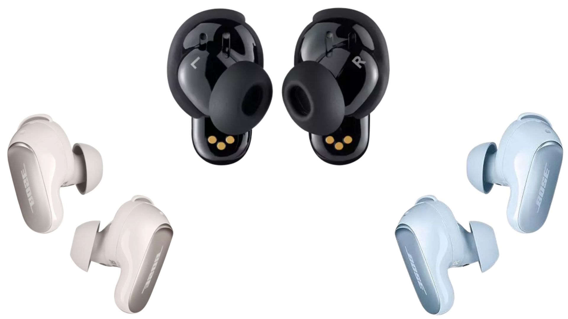 Tai nghe Bluetooth Bose QuietComfort Ultra Earbuds thiết kế nhỏ nhắn, sang trọng, màu đen, kem và xanh