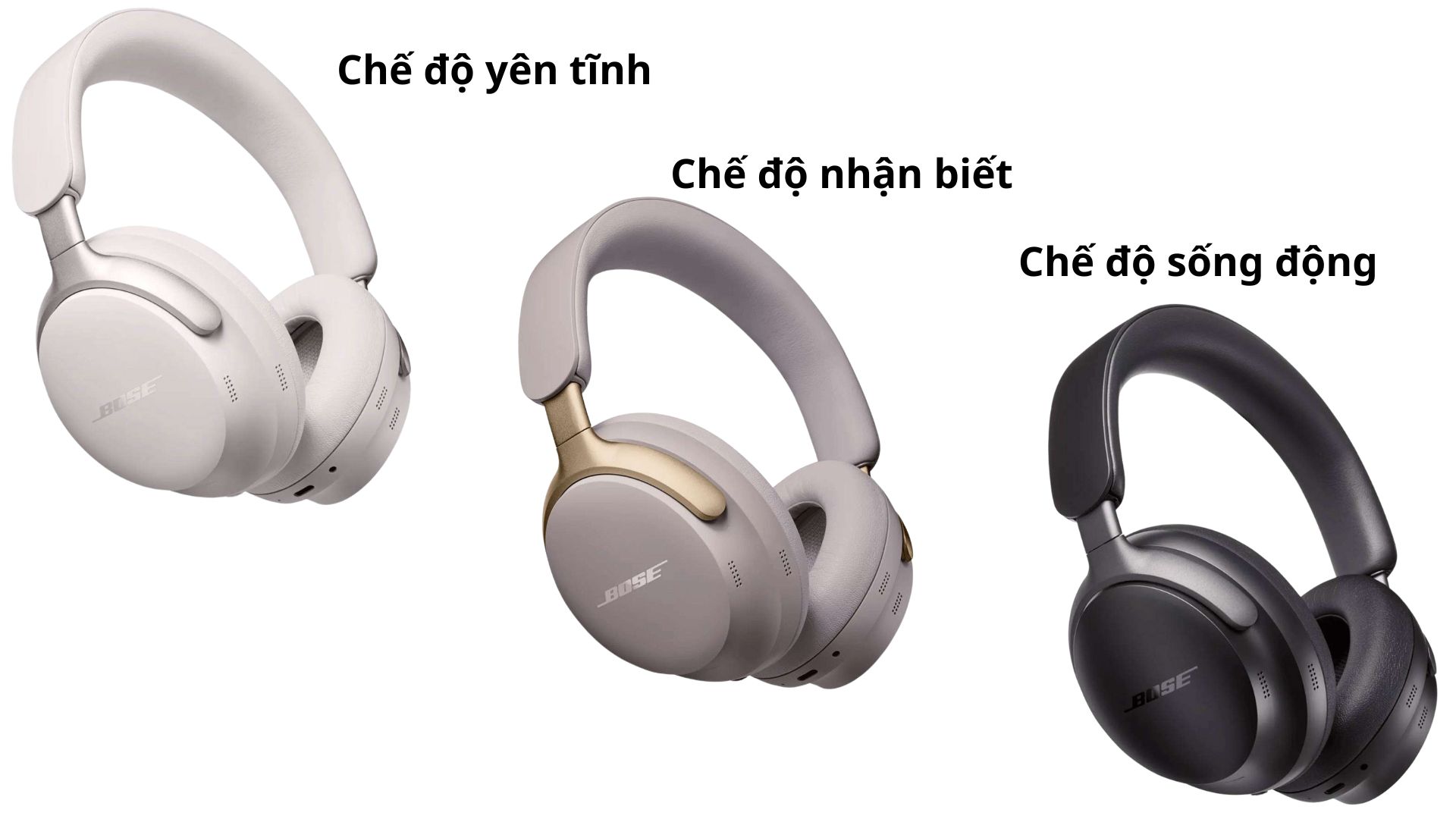 Tai nghe chụp tai Bose QuietComfort Ultra Headphones Chế độ yên tĩnh, Chế độ nhận biết​, Chế độ sống động​​