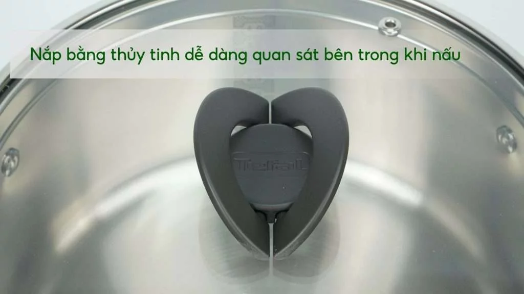 Bộ 3 Nồi Inox Cao Cấp Tefal Optispace (16,20,24Cm) G7376S44 Nắp bằng thủy tinh dễ dàng quan sát bên trong khi nấu
