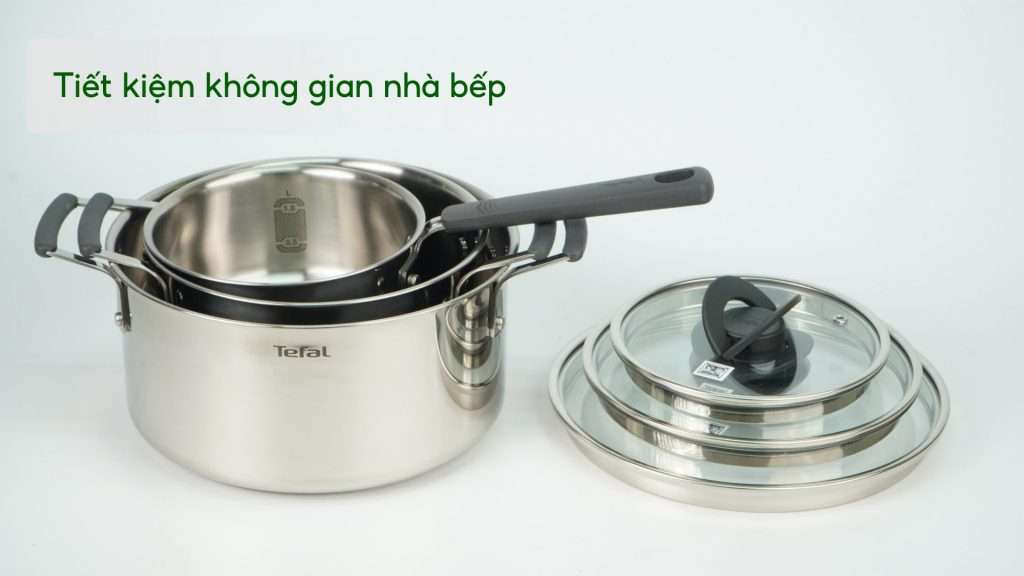 Bộ 3 Nồi Inox Cao Cấp Tefal Optispace (16,20,24Cm) G7376S44 Tiết kiệm không gian nhà bếp