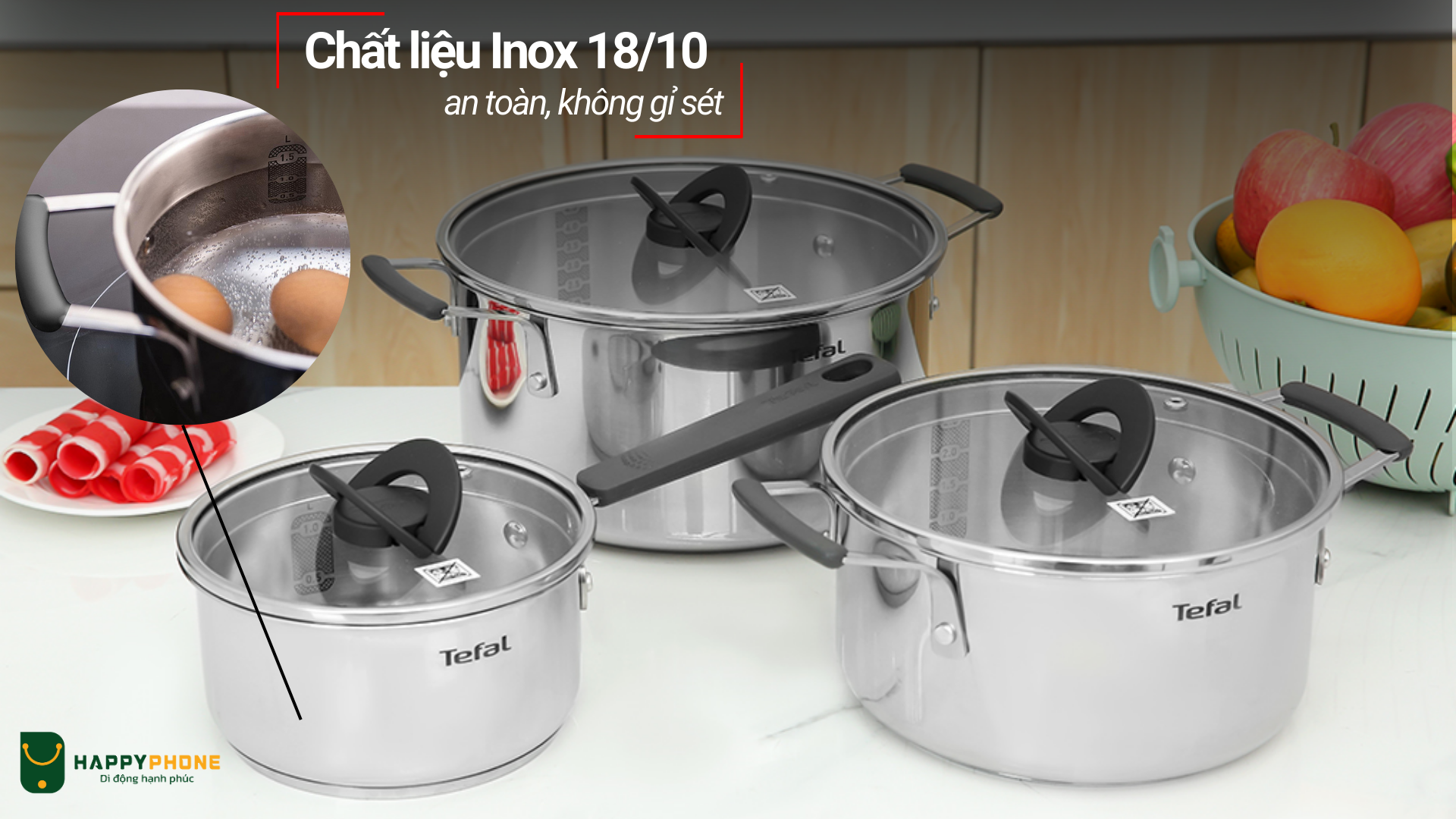 Bộ 3 Nồi inox Cao Cấp Tefal Optispace chất liệu inox cao cấp