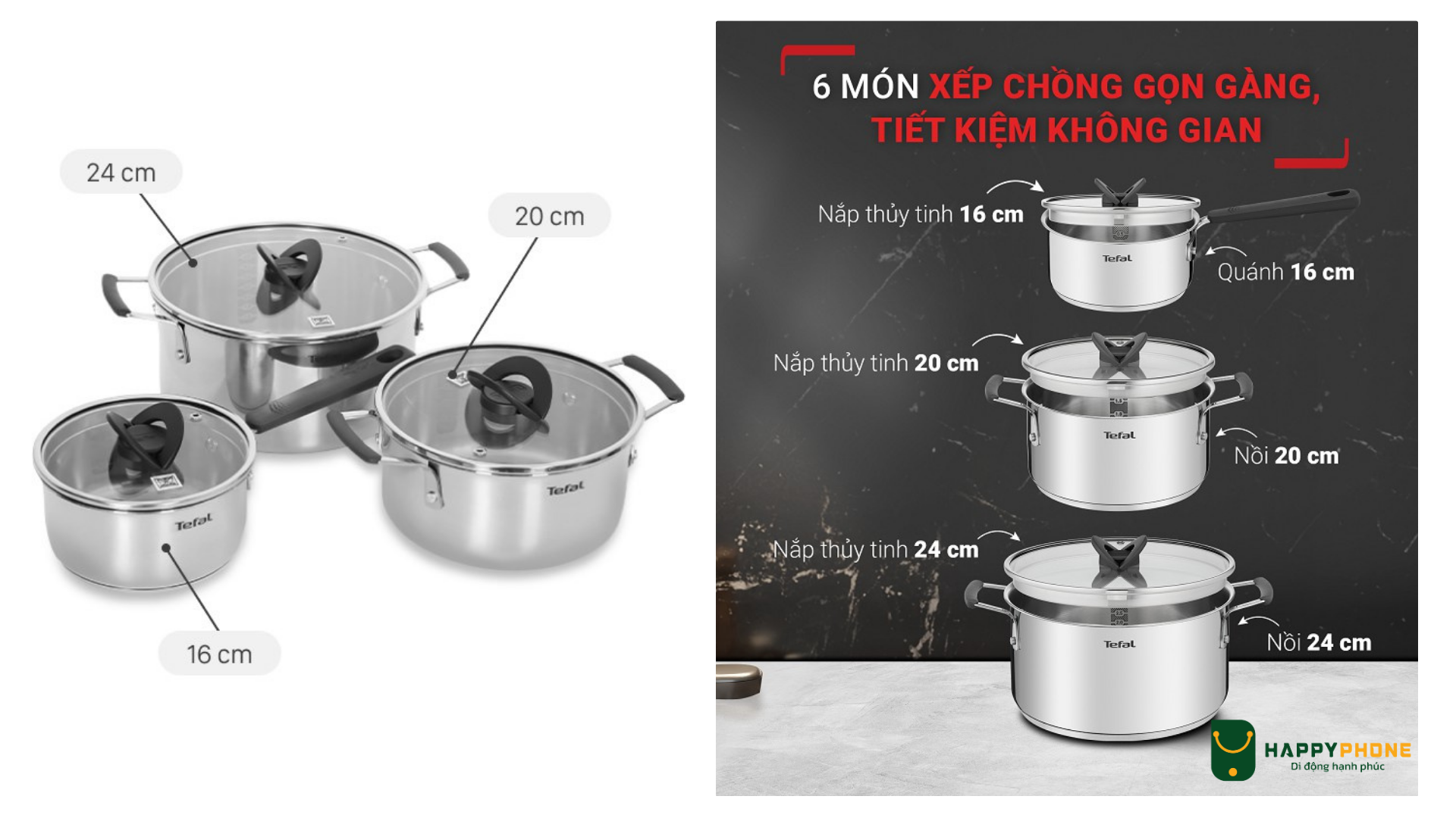 Bộ 3 Nồi inox Cao Cấp Tefal Optispace đáp ứng được nhu cầu nấu nướng đa dạng