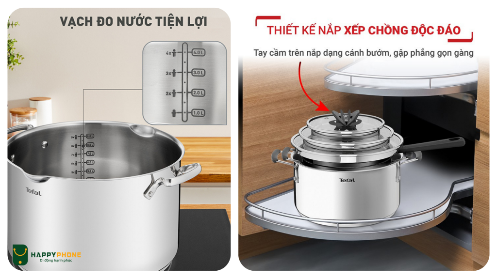 Bộ 3 Nồi inox Cao Cấp Tefal Optispace dễ dàng sử dụng và vệ sinh