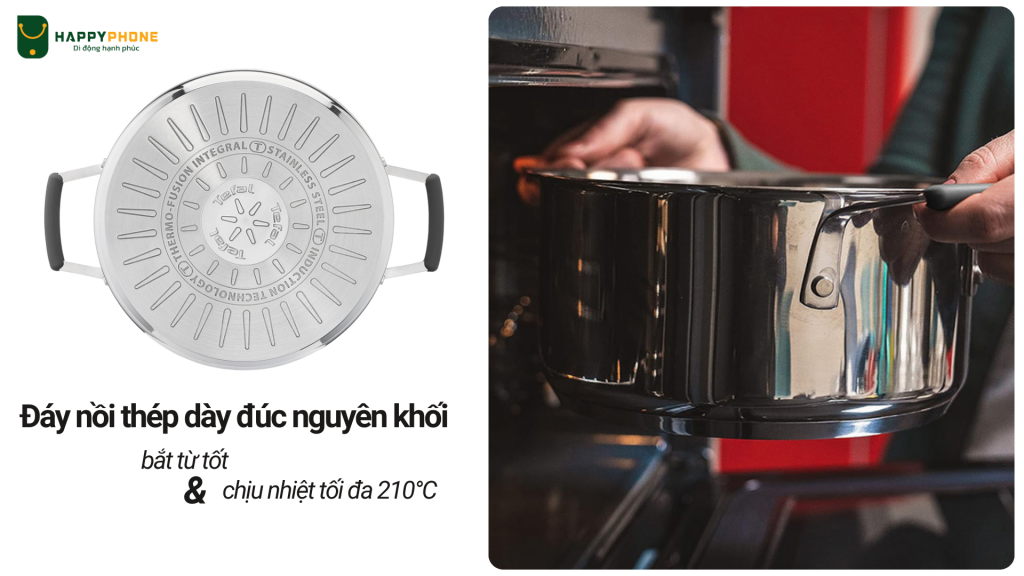 Bộ 3 Nồi inox Cao Cấp Tefal Optispace nấu nhanh, chín đều và tiết kiệm được năng lượng