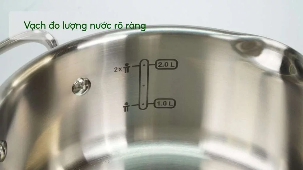 Bộ 3 nồi inox Tefal Duetto Plus G719S674 quánh 16 cm, 1 nồi 20 cm, 1 nồi 24 cm Vạch đo lượng nước rõ ràng