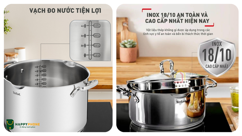 Bộ Nồi Inox Tefal Duetto Plus chất liệu Inox 18_10 cao cấp nhất