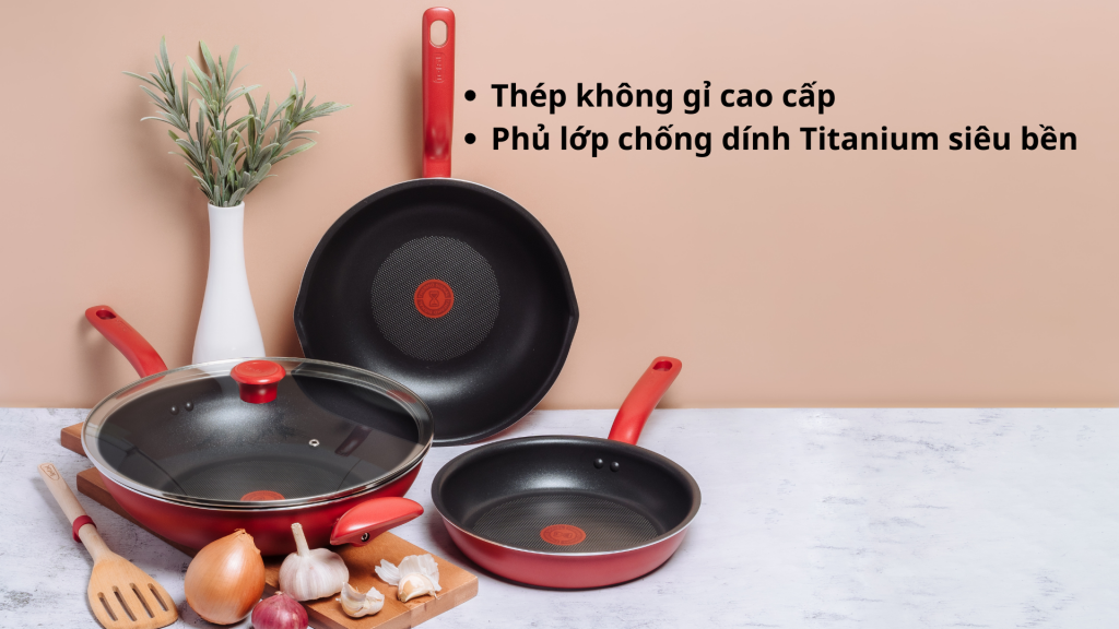 Chảo Chiên Tefal So Chef thép không gỉ cao cấp, phủ lớp chống dính Titanium siêu bền, phủ lớp chống dính Titanium siêu bền