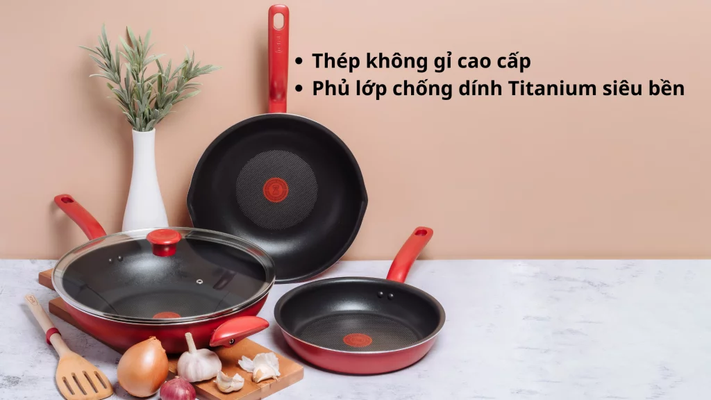 Chảo Chiên Tefal So Chef thép không gỉ cao cấp, phủ lớp chống dính Titanium siêu bền, phủ lớp chống dính Titanium siêu bền