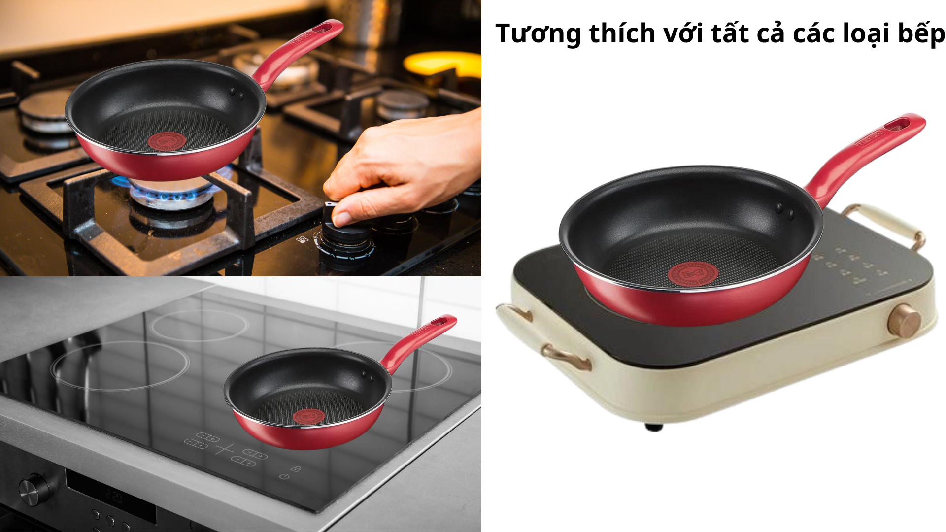 Chảo Chiên Tefal So Chef tương thích với tất cả các loại bếp, dù bạn sử dụng bếp gas truyền thống, bếp điện hiện đại, bếp hồng ngoại