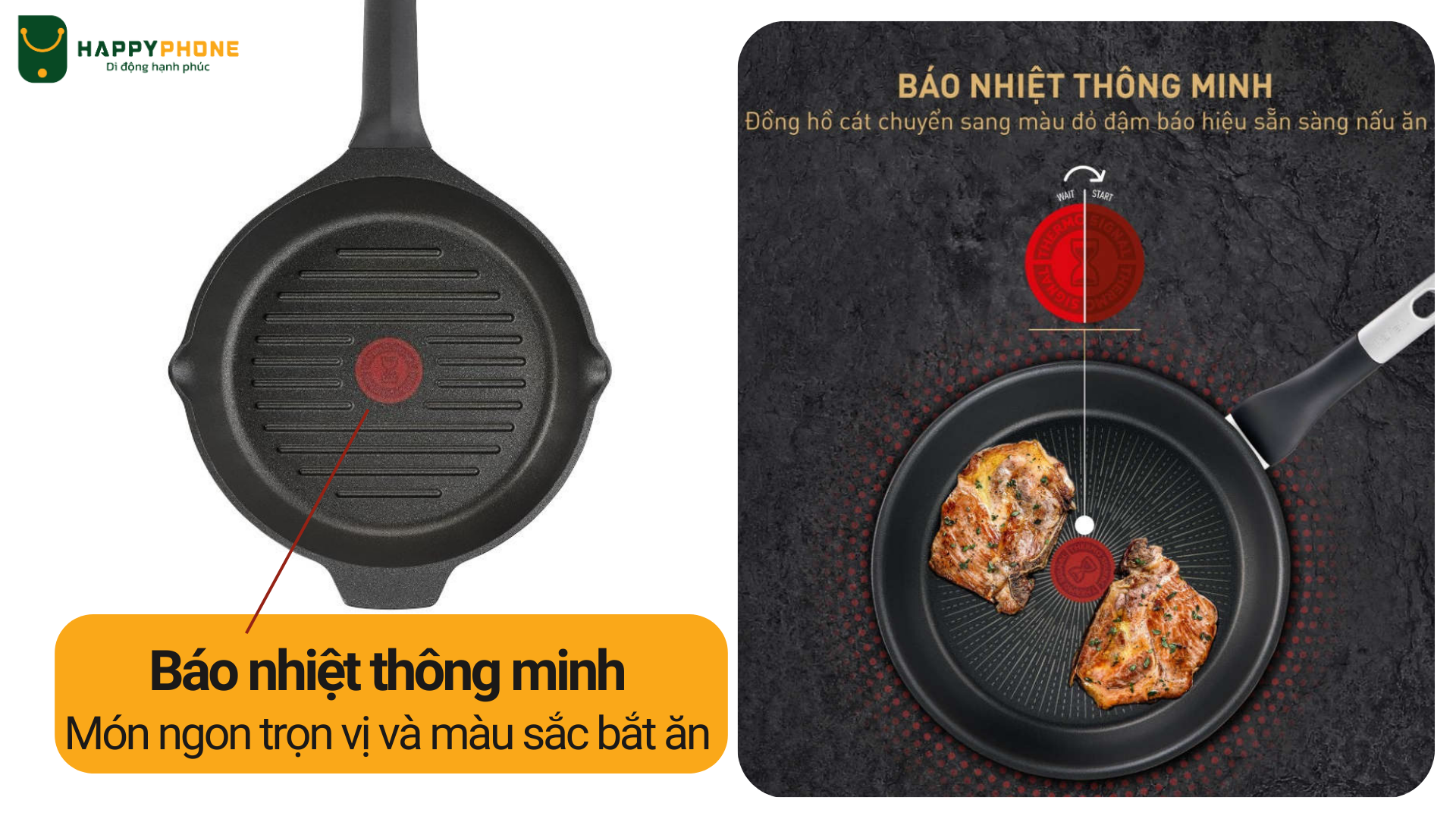 Chảo Đúc Nướng, Chiên Tefal Robusto sở hữu chấm đỏ báo nhiệt thông minh