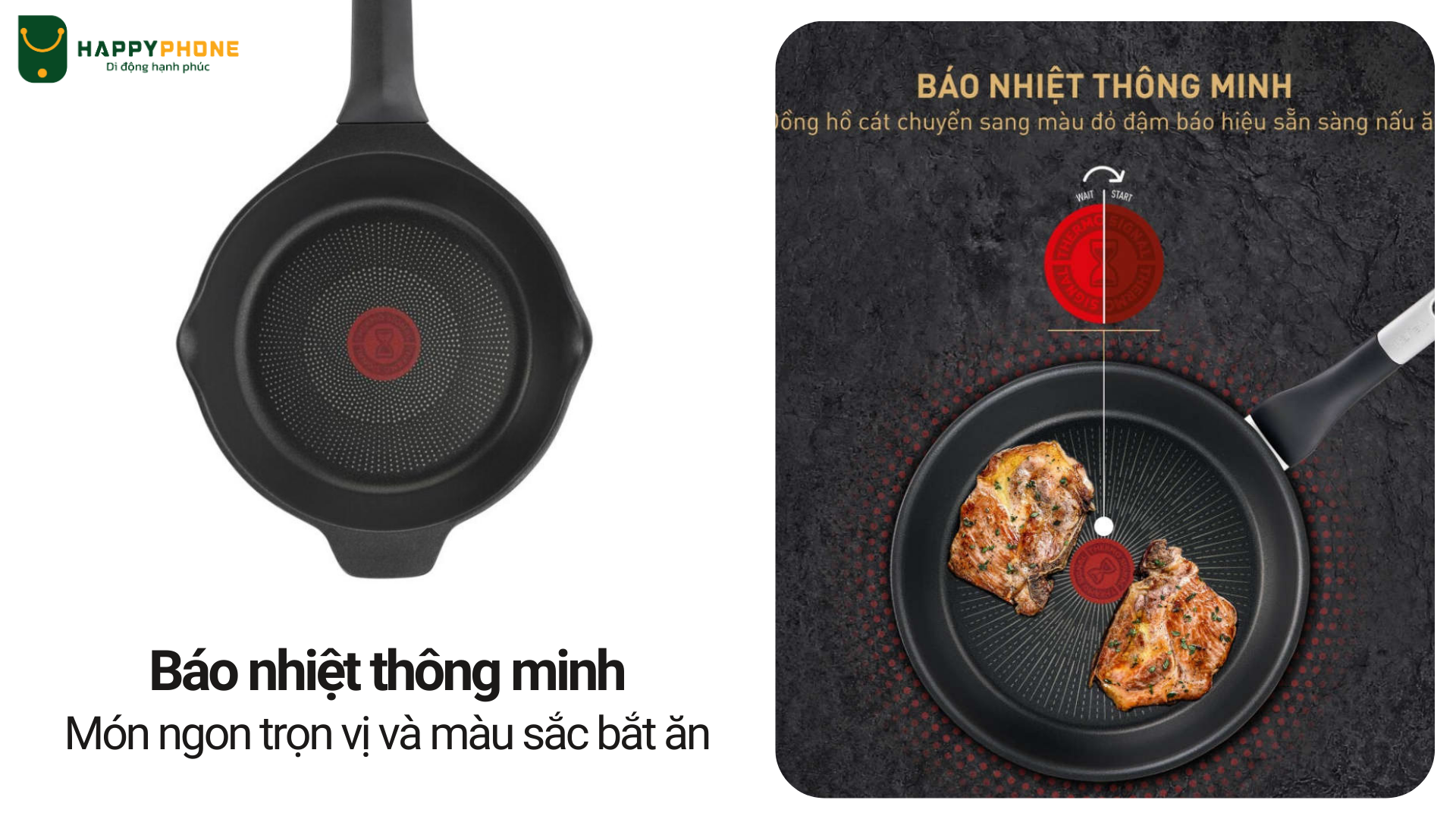 Chảo Đúc Tefal Robusto Có Miệng Rót 20cm trang bị chấm đỏ báo nhiệt thông minh