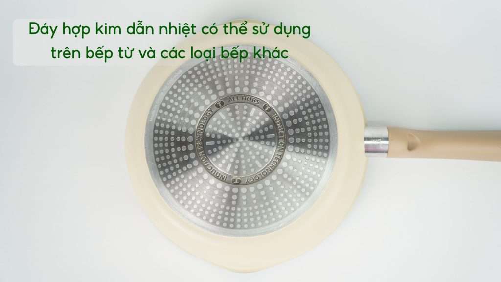 Chảo Nồi Có Nắp Đa Năng 3 Trong 1 Tefal 24Cm Vanilla (Vàng Nhạt) G1678795 Đáy hợp kim dẫn nhiệt