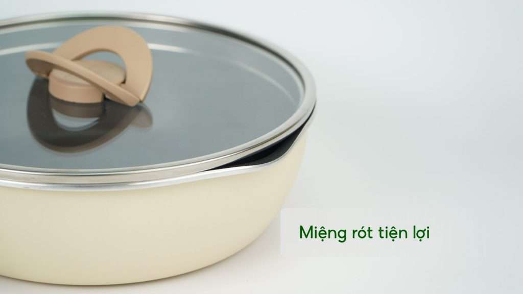 Chảo Nồi Có Nắp Đa Năng 3 Trong 1 Tefal 24Cm Vanilla (Vàng Nhạt) G1678795 Miệng rót tiện lợi
