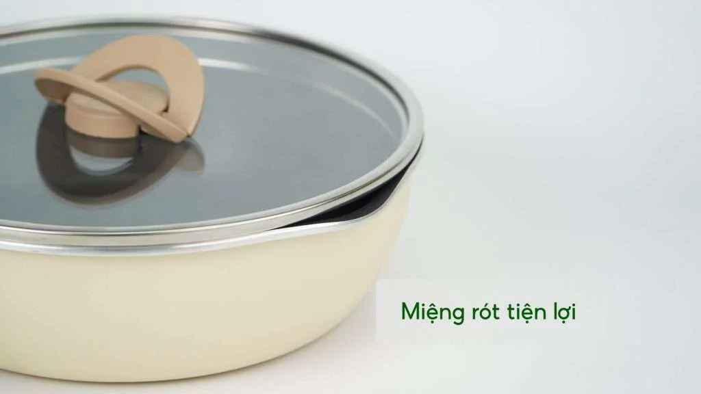 Chảo Nồi Có Nắp Đa Năng 3 Trong 1 Tefal 24Cm Vanilla (Vàng Nhạt) G1678795 Miệng rót tiện lợi