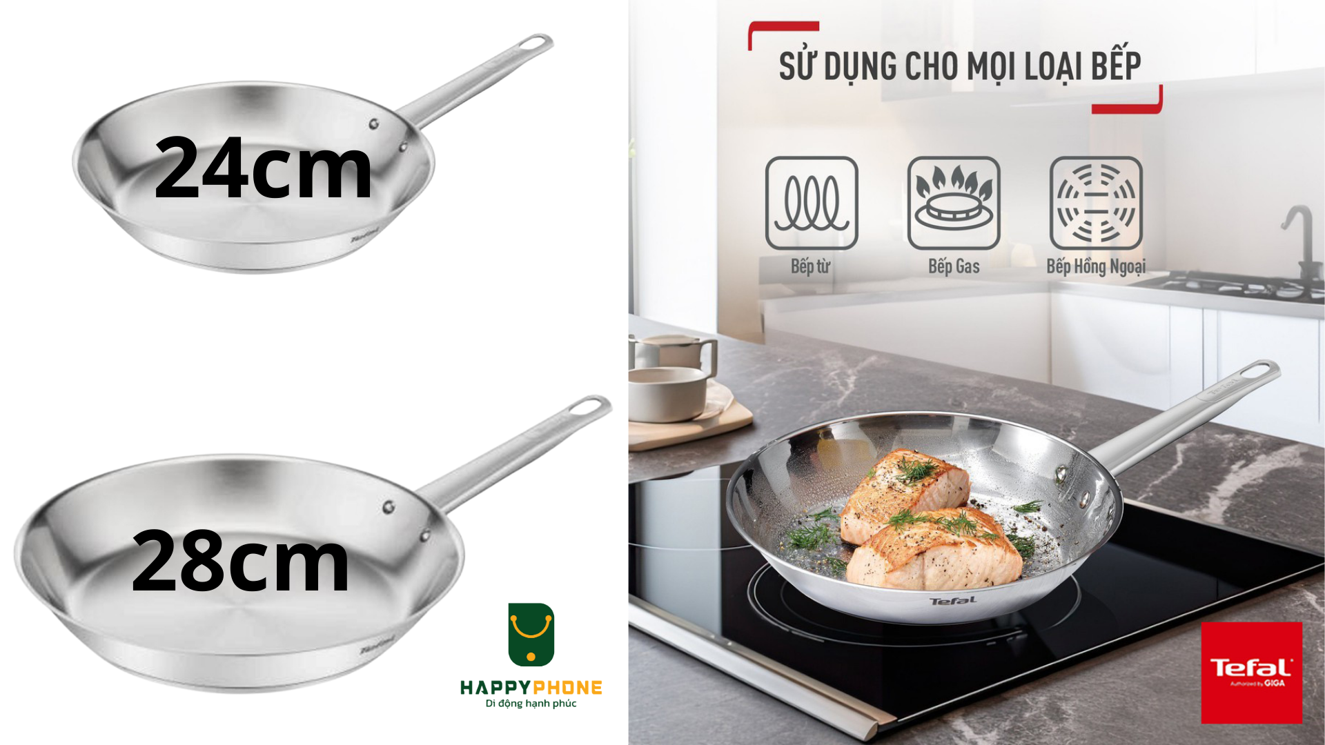 Chảo inox Professional Tefal B9210455 (24, 28cm) Công nghệ Thermo-Spot độc quyền