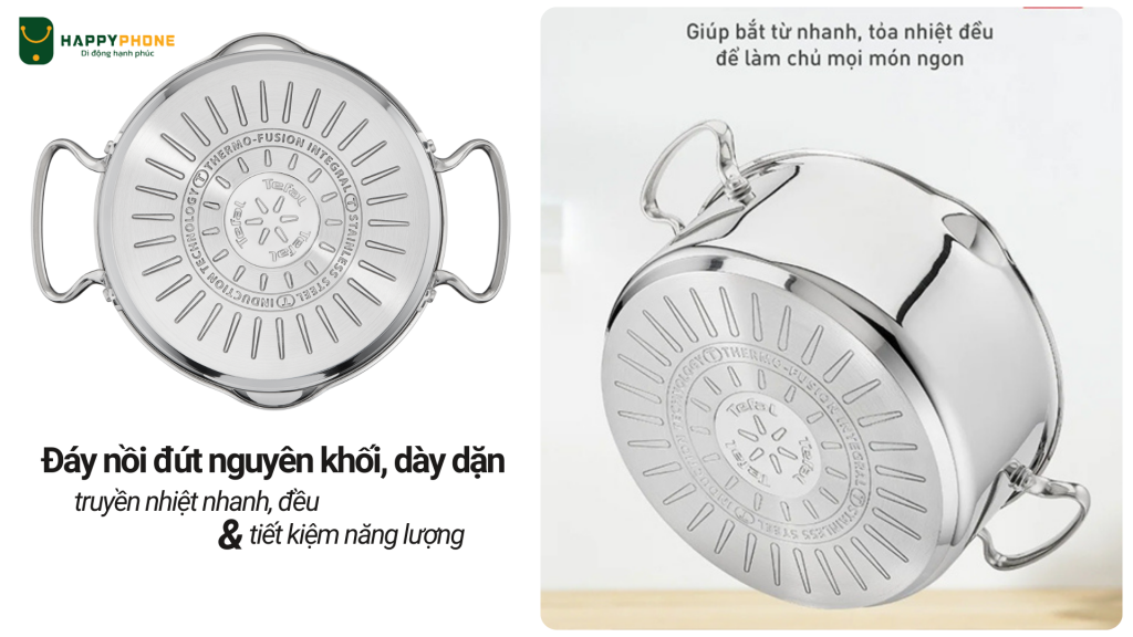 Đáy nồi Tefal Duetto Plus đút nguyên khối dày dặn