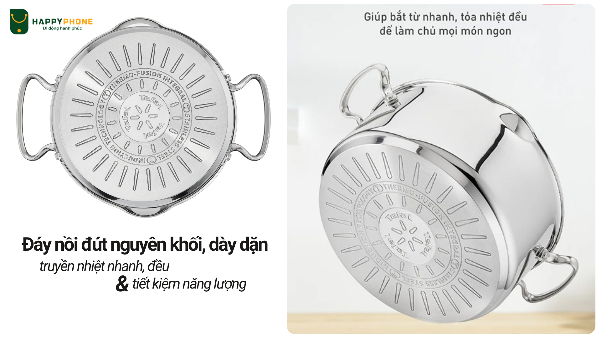 Đáy nồi Tefal Duetto Plus đút nguyên khối dày dặn