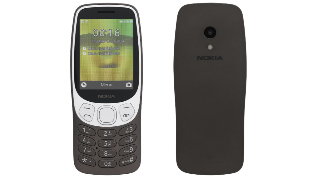 Điện thoại Nokia 3210 4G màu đen chi tiết trước, sau