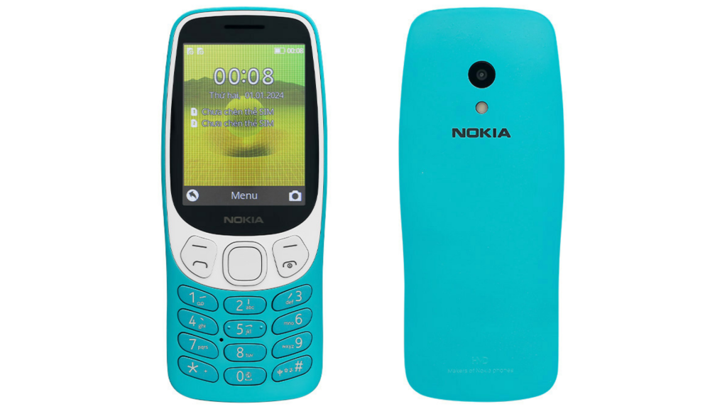 Điện thoại Nokia 3210 4G màu xanh dương chi tiết trước, sau