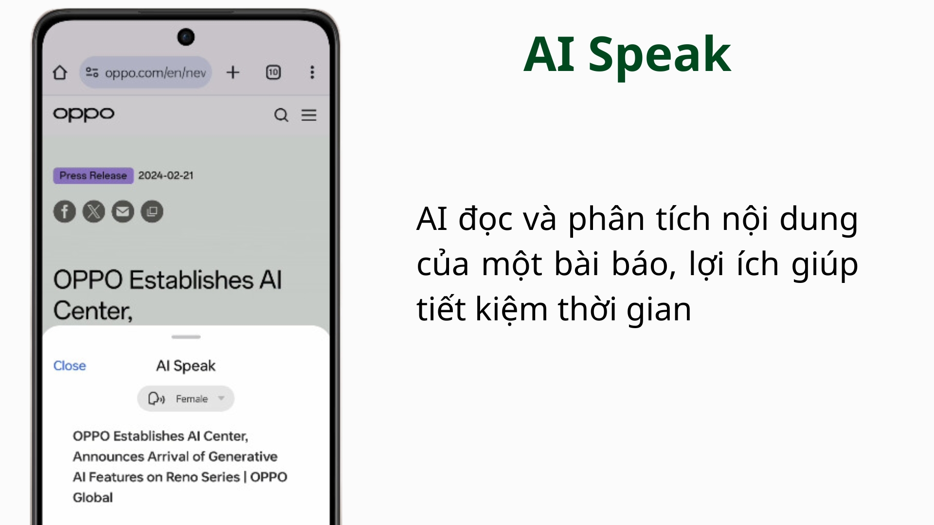 Điện thoại Oppo Reno 12F (8GB-256GB) AI Speak_ đọc bài báo