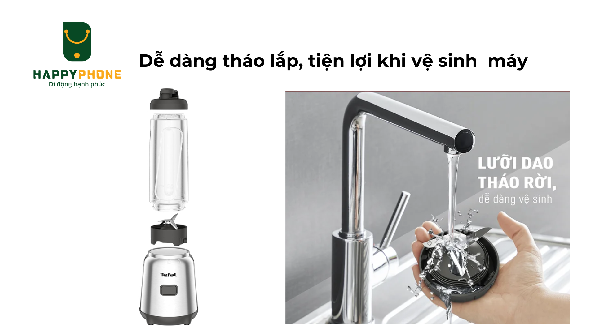 Máy xay sinh tố Tefal Mix&Move dễ dàng tháo lắp và vệ sinh