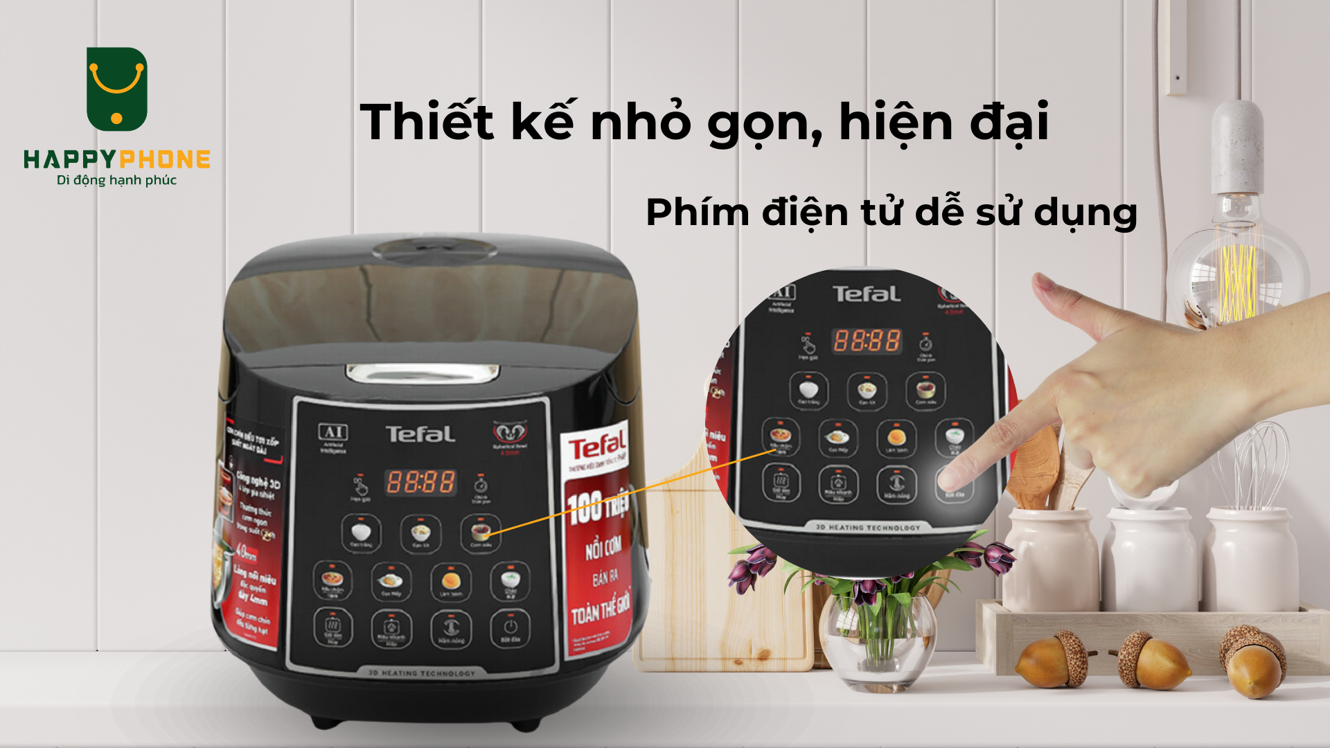 Nồi Cơm Điện Tử Tefal 1.8L Easyrice Max (RK737868) thiết kế dễ sử dụng