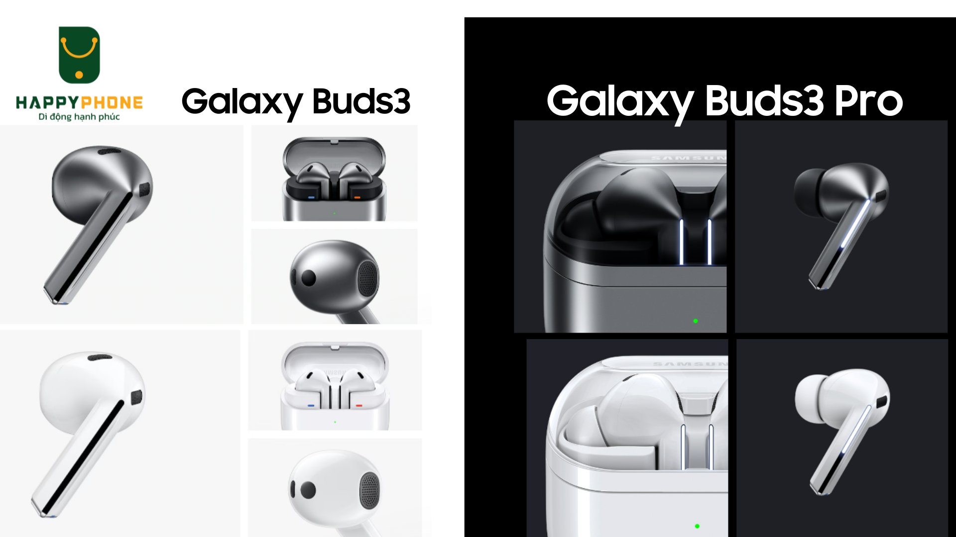 So sánh thiết kế Galaxy Buds 3 với Galaxy Buds 3 Pro