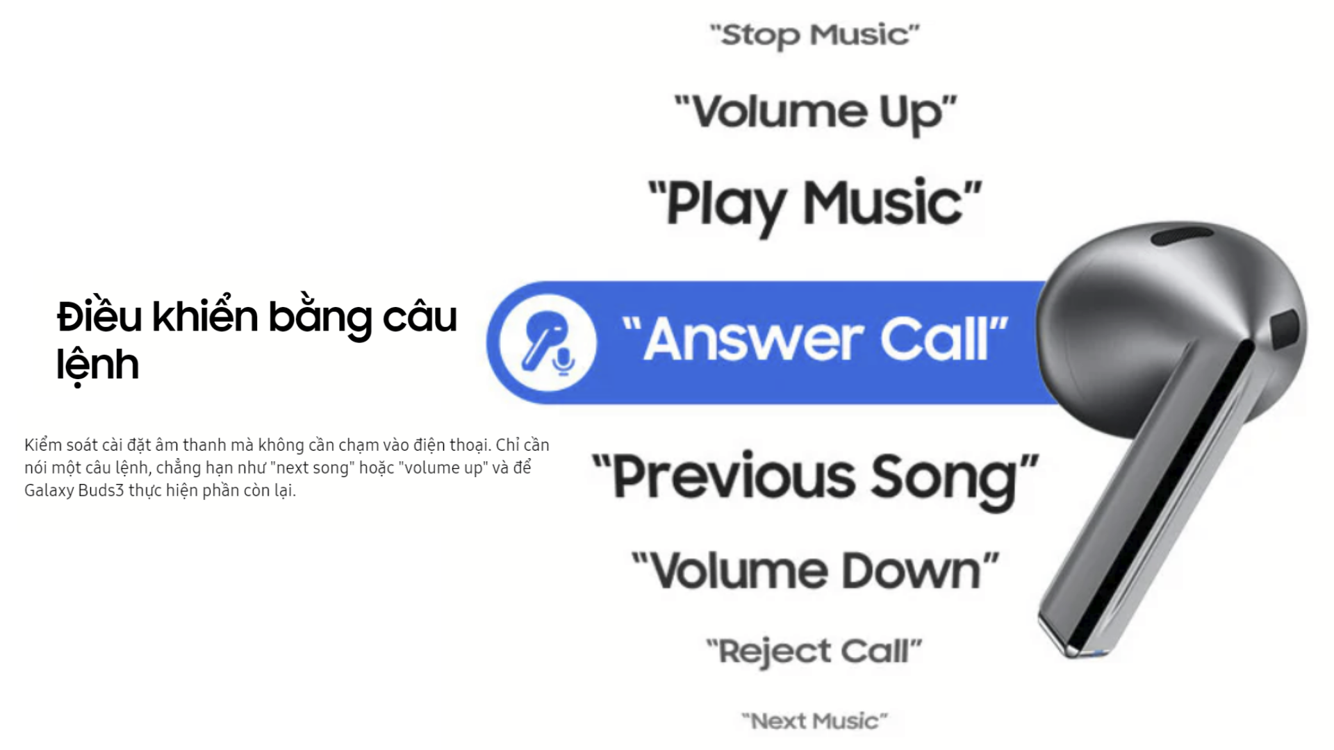 Tai nghe Bluetooth Samsung Galaxy Buds3 điều khiển bằng câu lệnh