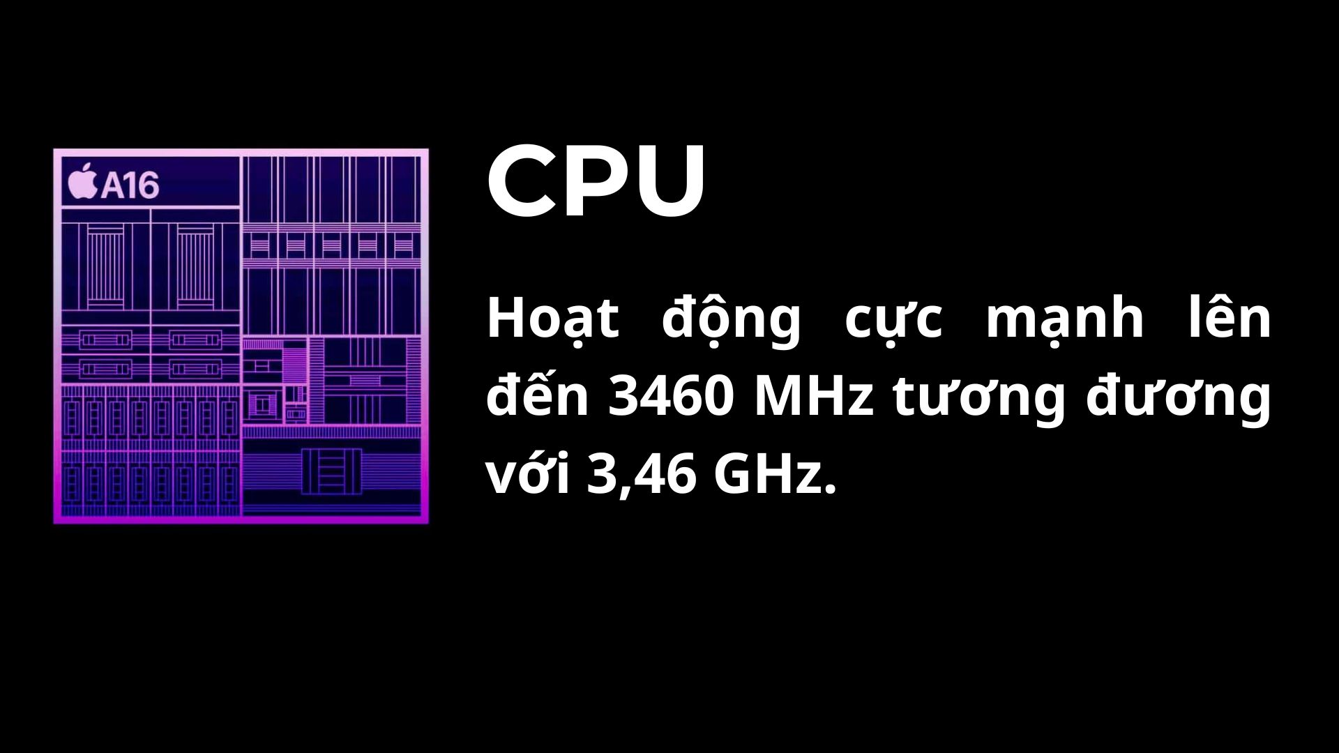 CPU Chip A16 bionic Hoạt động cực mạnh lên đến 3780 MHz tương đương với 3,78 GHz