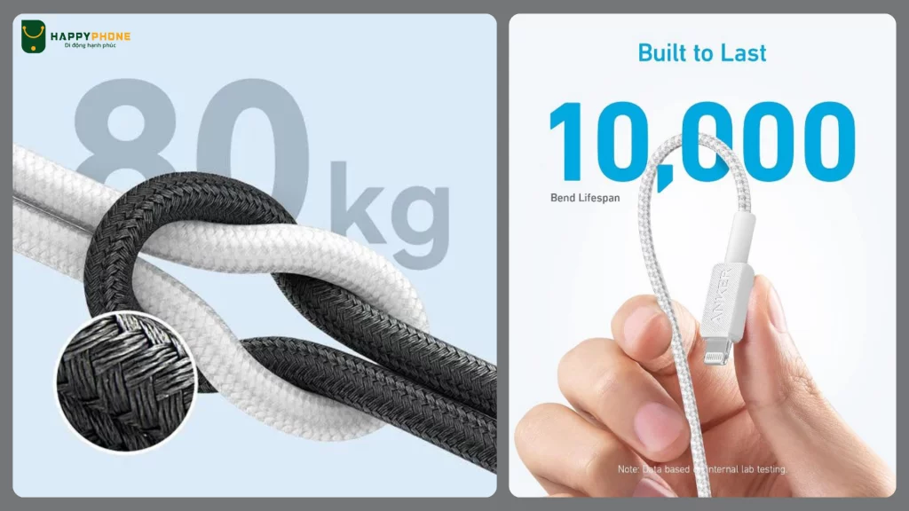 Cáp sạc Anker 322 USB-C to Lightning (1.8m) chất liệu nylon dệt bền chắc