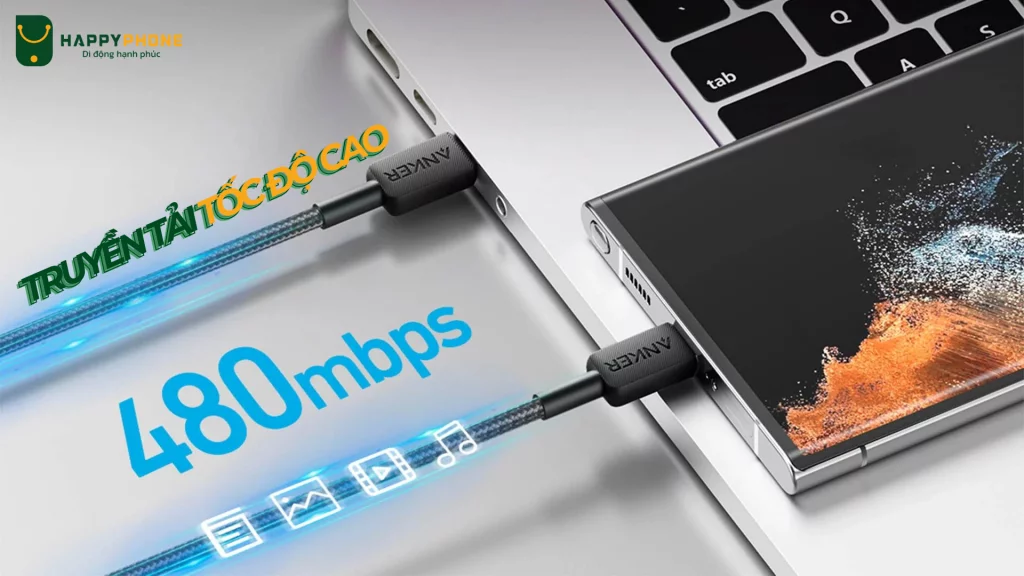 Cáp sạc Anker 322 USB-C to Lightning (1.8m) truyền tải dữ liệu tốc độ cao