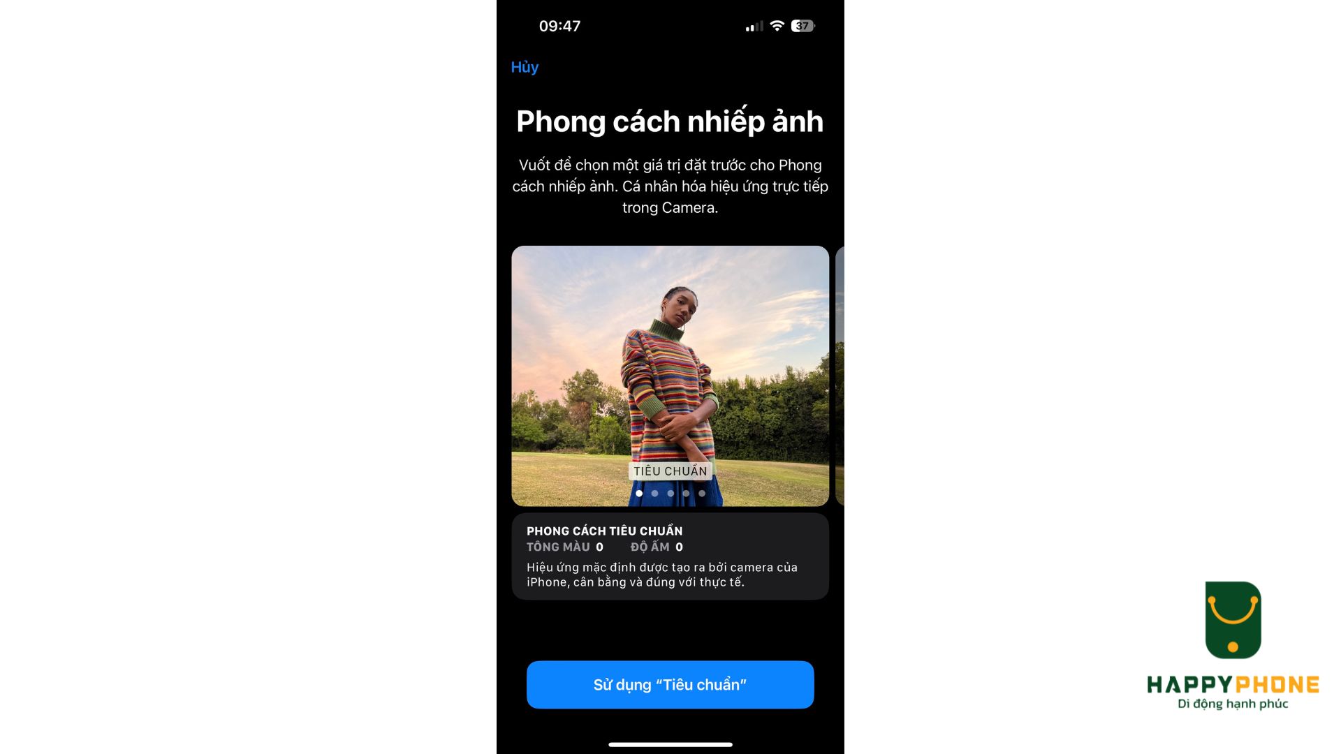 Chế độ tiêu chuẩn là phong cách mặc định trên iPhone, mang lại hình ảnh với màu sắc ấm áp và ánh sáng tự nhiên, giúp bức ảnh trở nên chân thực và sống động như bạn đang chứng kiến