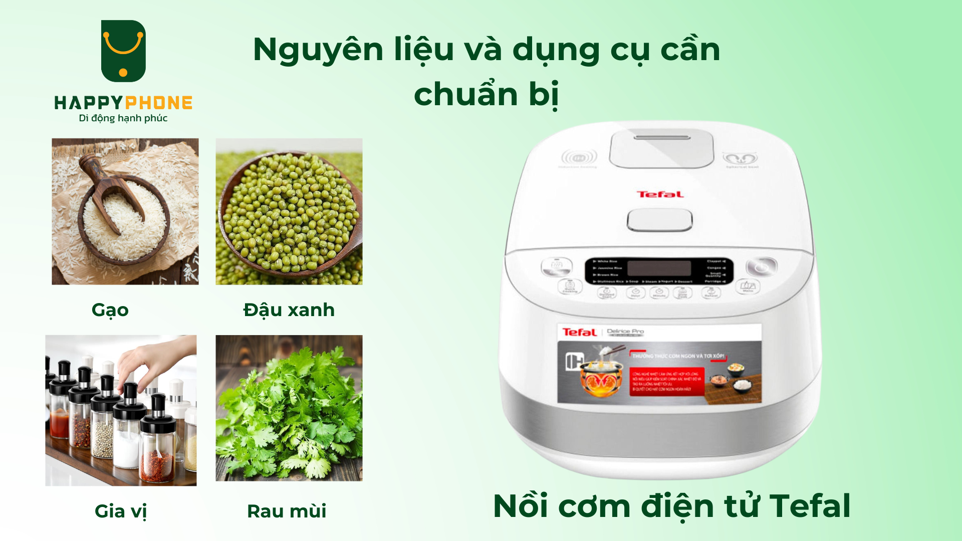 Nguyên liệu và dụng cụ cần để làm cháo đậu xanh trên nồi cơm điện