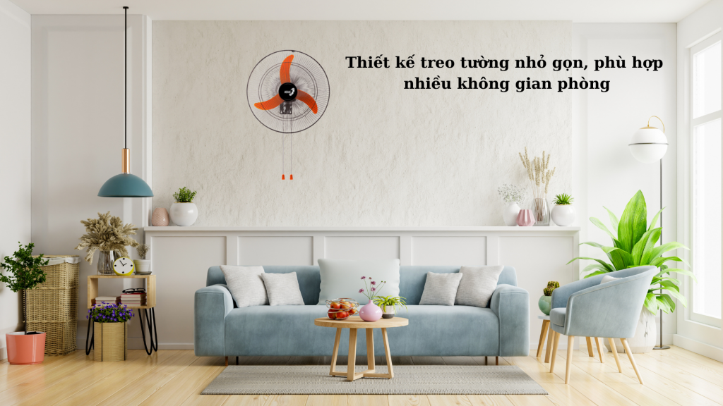 Quạt treo tường Asia 55W (VY557990) thiết kế treo tường nhỏ gọn, phù hợp nhiều không gian phòng