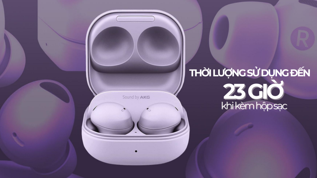 Tai nghe Bluetooth Samsung Galaxy Buds2 Pro dung lượng pin sử dụng lên đến 23 giờ