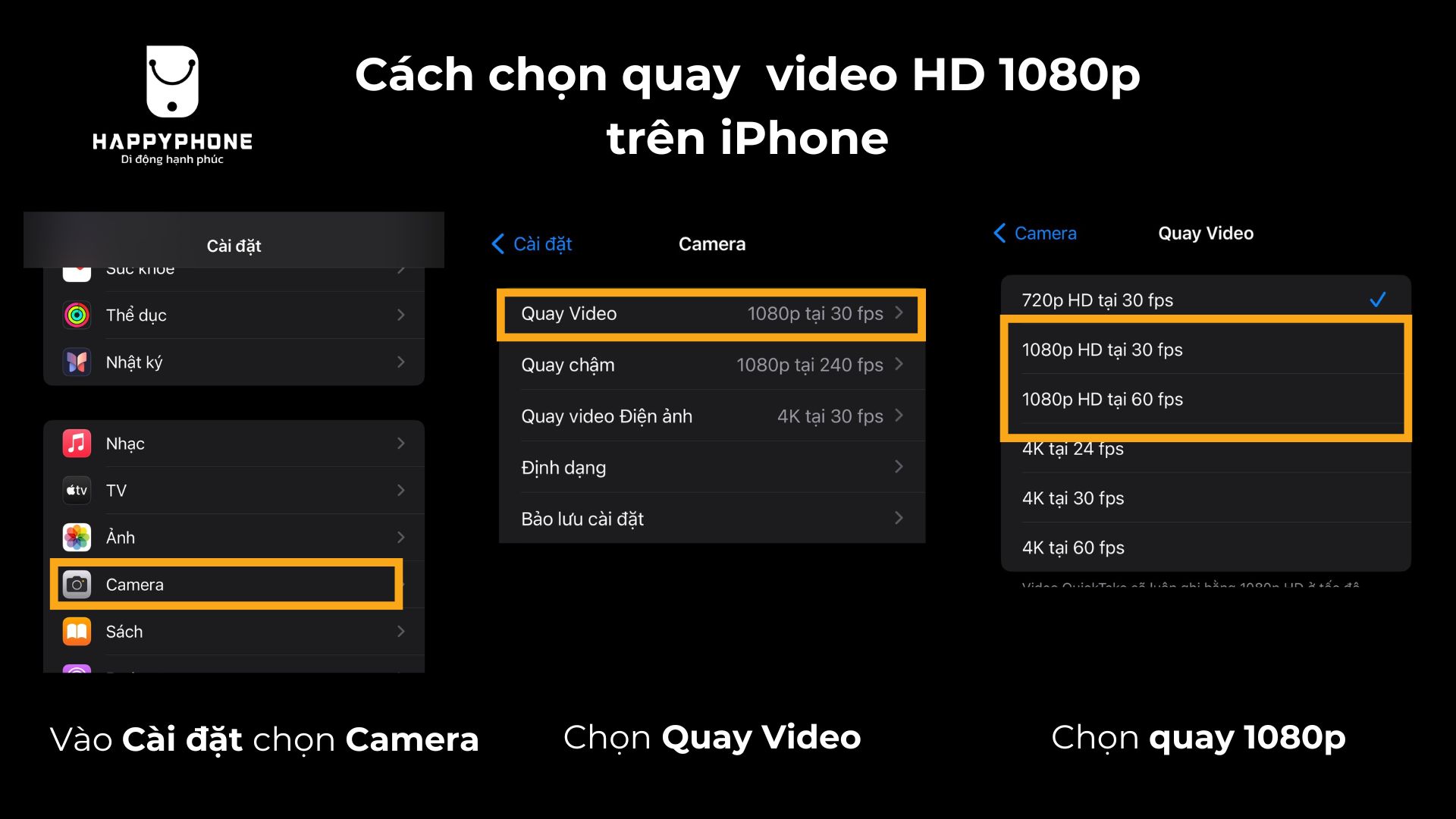 Cách chọn quay video HD 1080p trên iPhone