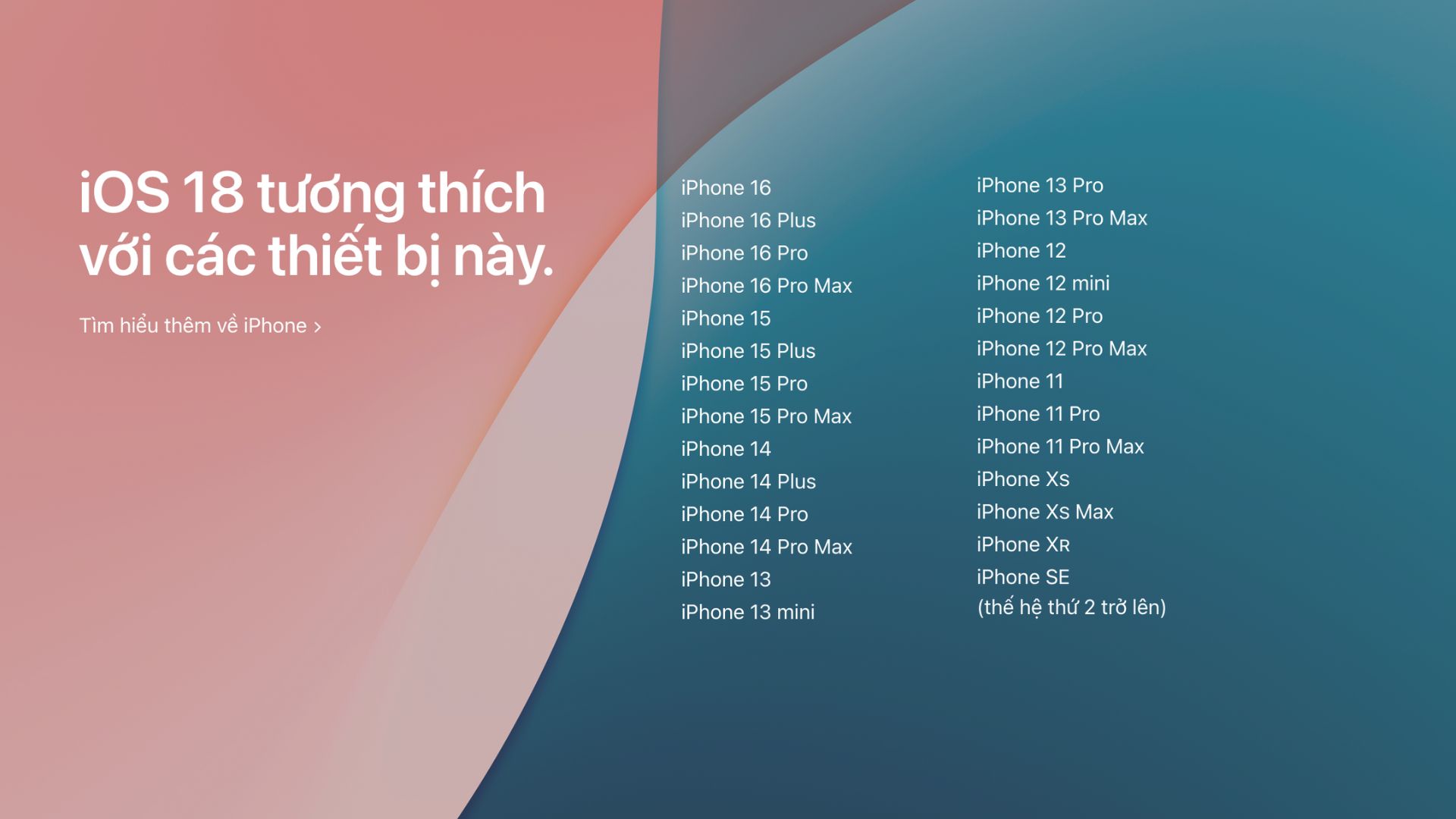 Những thiết bị hỗ trợ cập nhật lên iOS 18