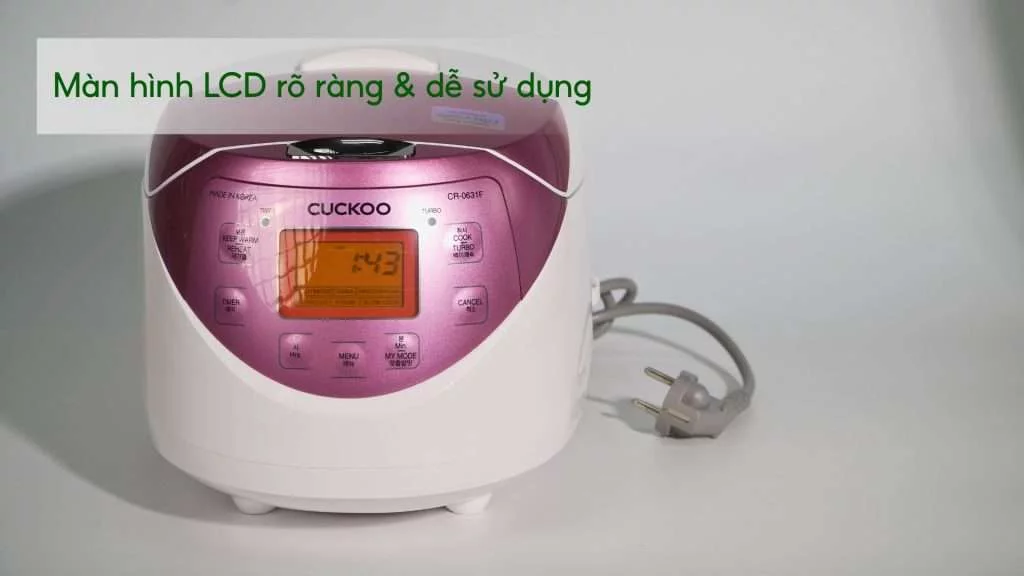 Nồi Cơm Điện Tử Cuckoo (CR-0631F_IVPIVNCV) 1.08L Hồng tím Màn hình LCD rõ ràng & dễ sử dụng
