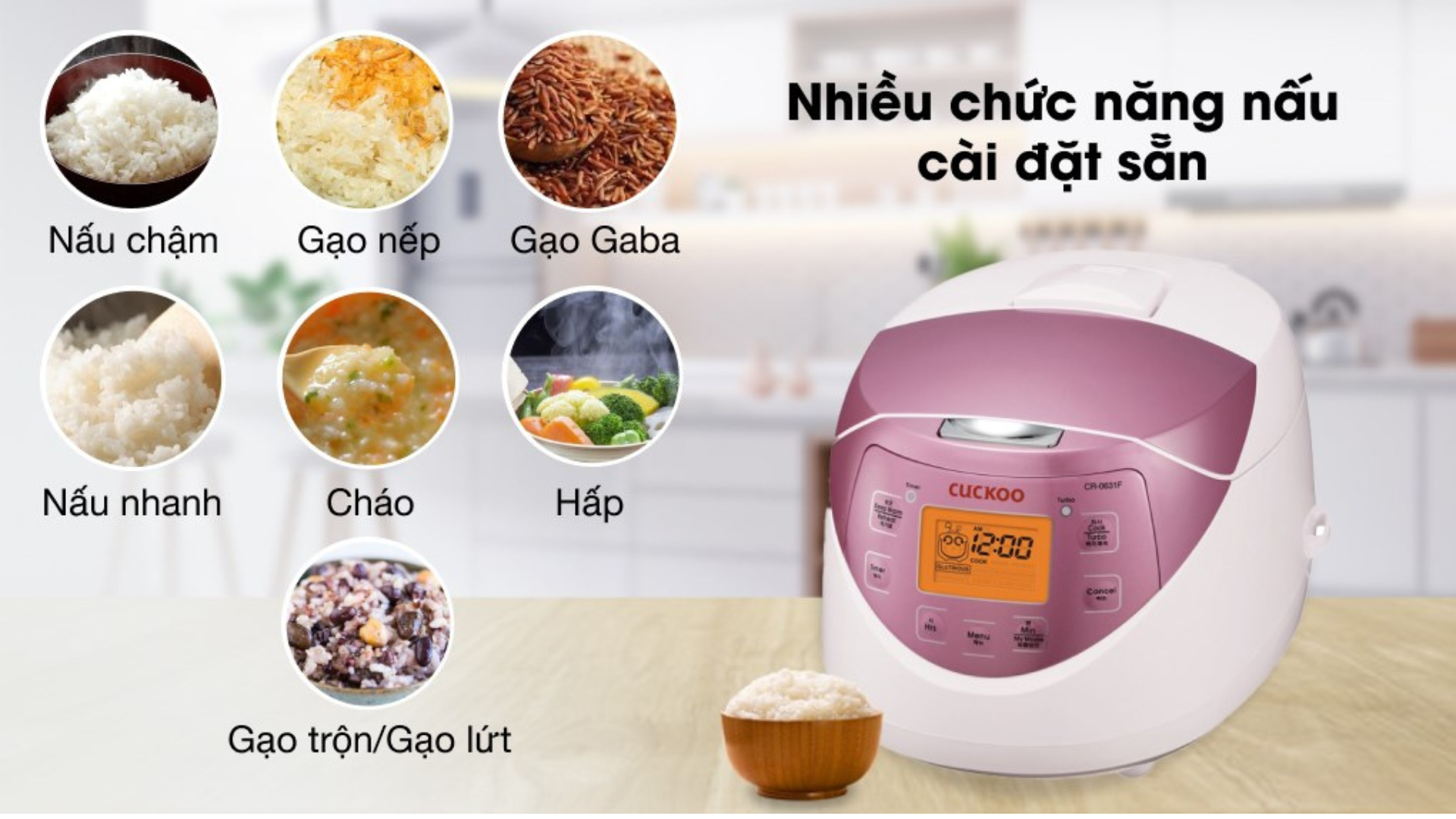 Nồi cơm Cuckoo CR-0631F có 8 chế độ nấu đa dạng, đáp ứng mọi nhu cầu nấu nướng