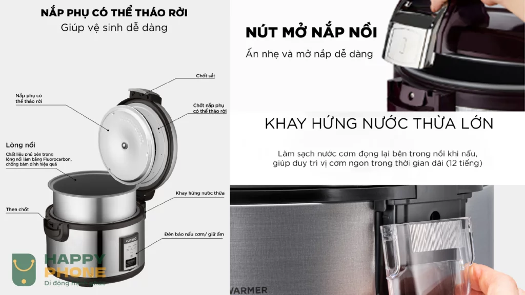 Nồi cơm điện CR-3521_BKSTVNCV thiết kế thông minh, mang lại sự tiện lợi tối đa trong quá trình sử dụng