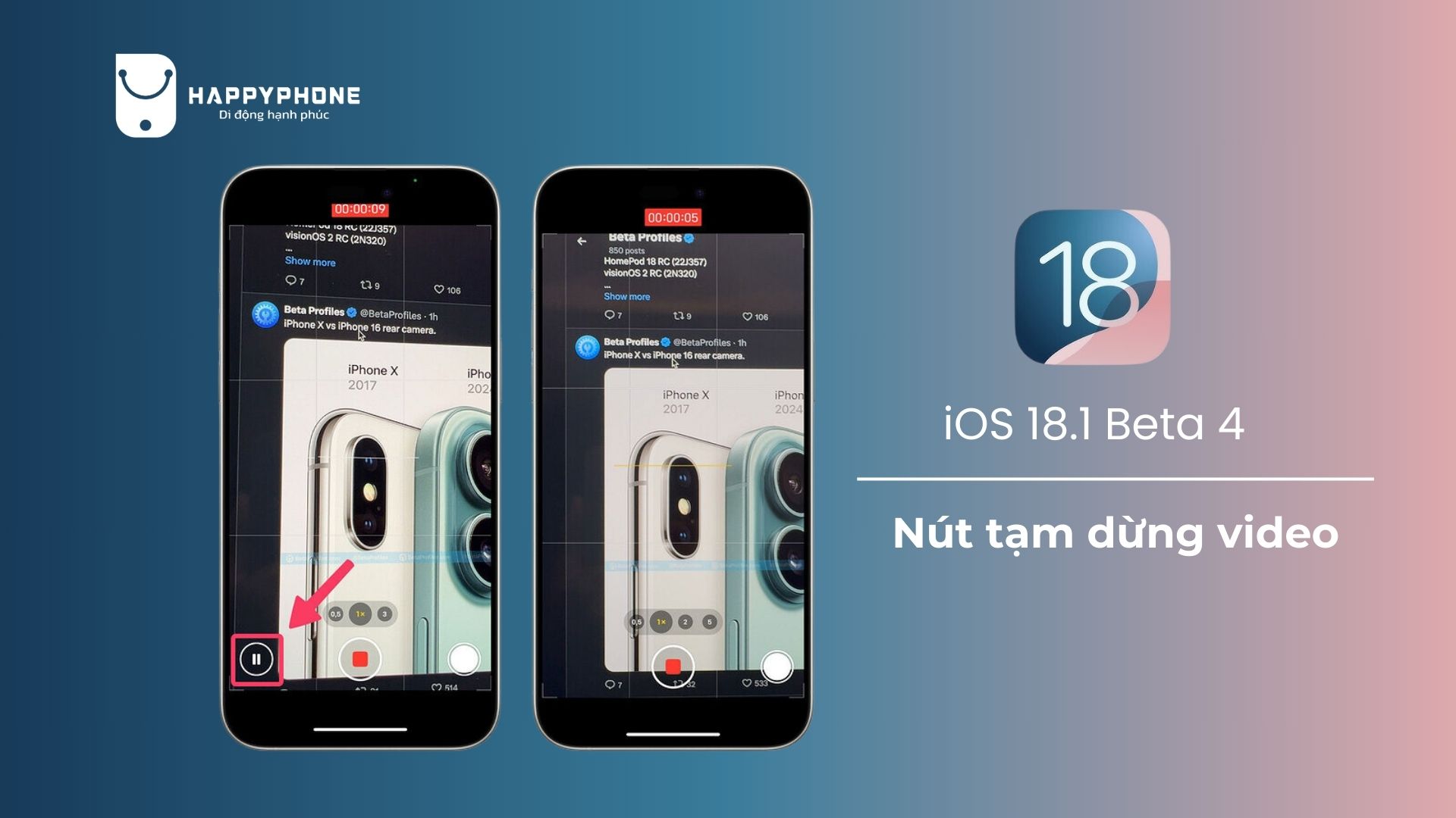 Nút tạm dừng khi quay video trên iOS 18.1 Beta 4