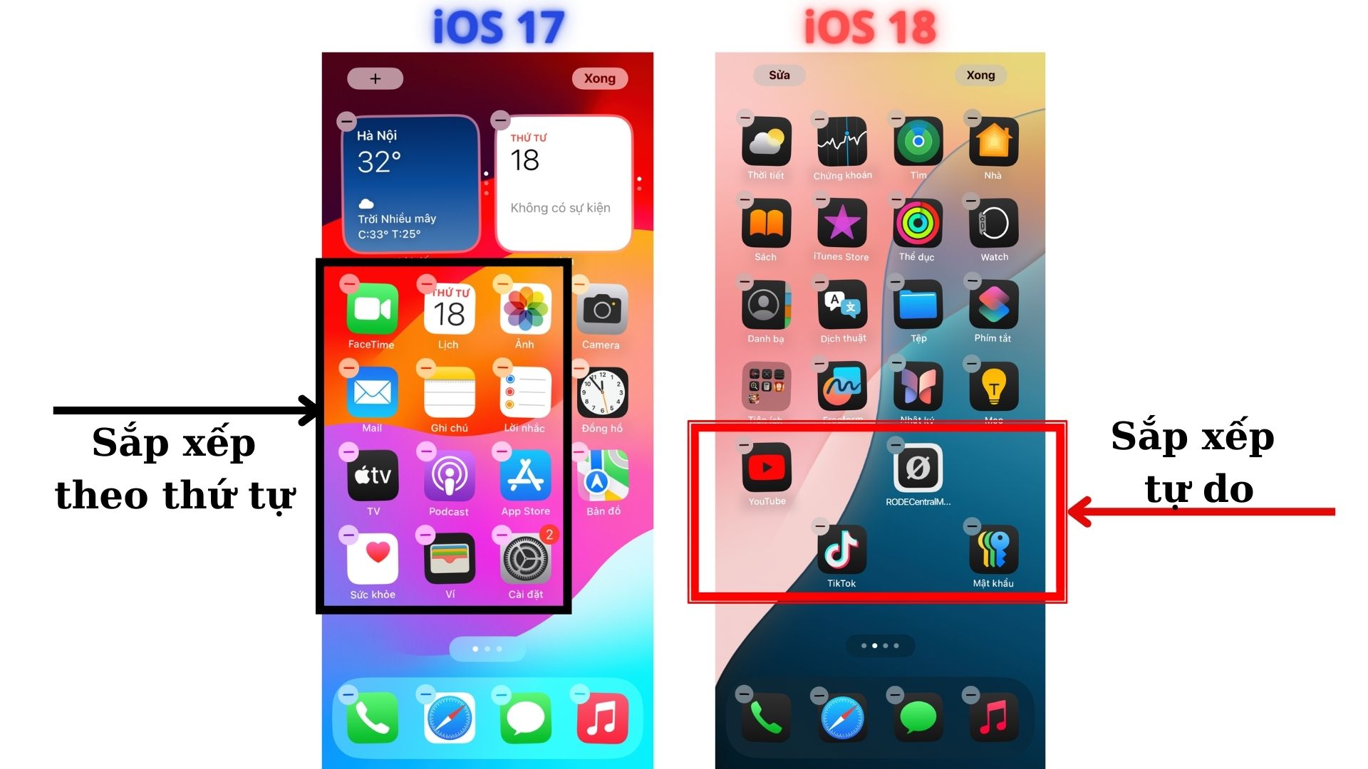 Sắp xếp biểu tượng giao diện iOS 18