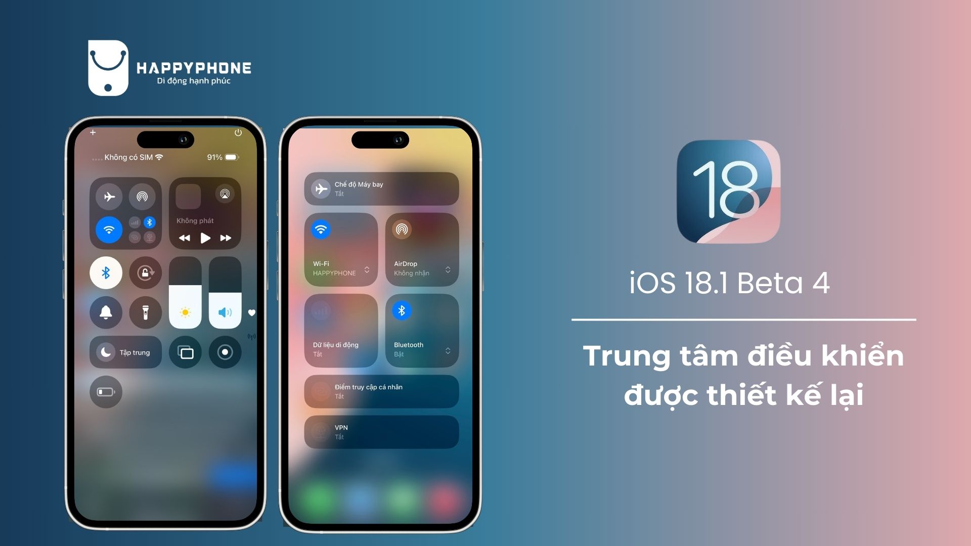 Trung tâm điều khiển trên iOS 18.1 Beta 4