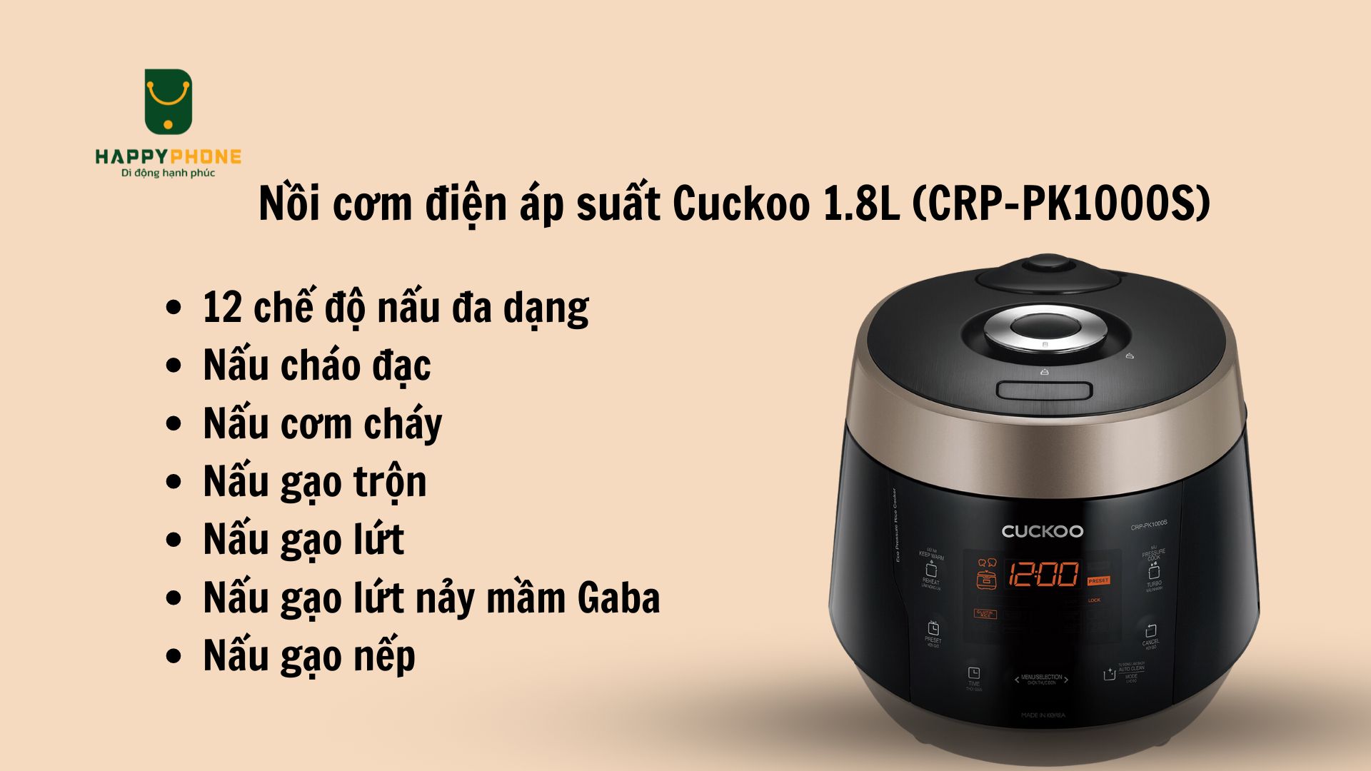 Các tính năng của nồi cơm điện áp suất Cuckoo 1.8L (CRP-PK1000S)